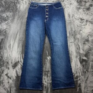 Joy Jeans Wide Leg Denim Pants Womens Size L Blue Exposed Button Fly Vintage USA
